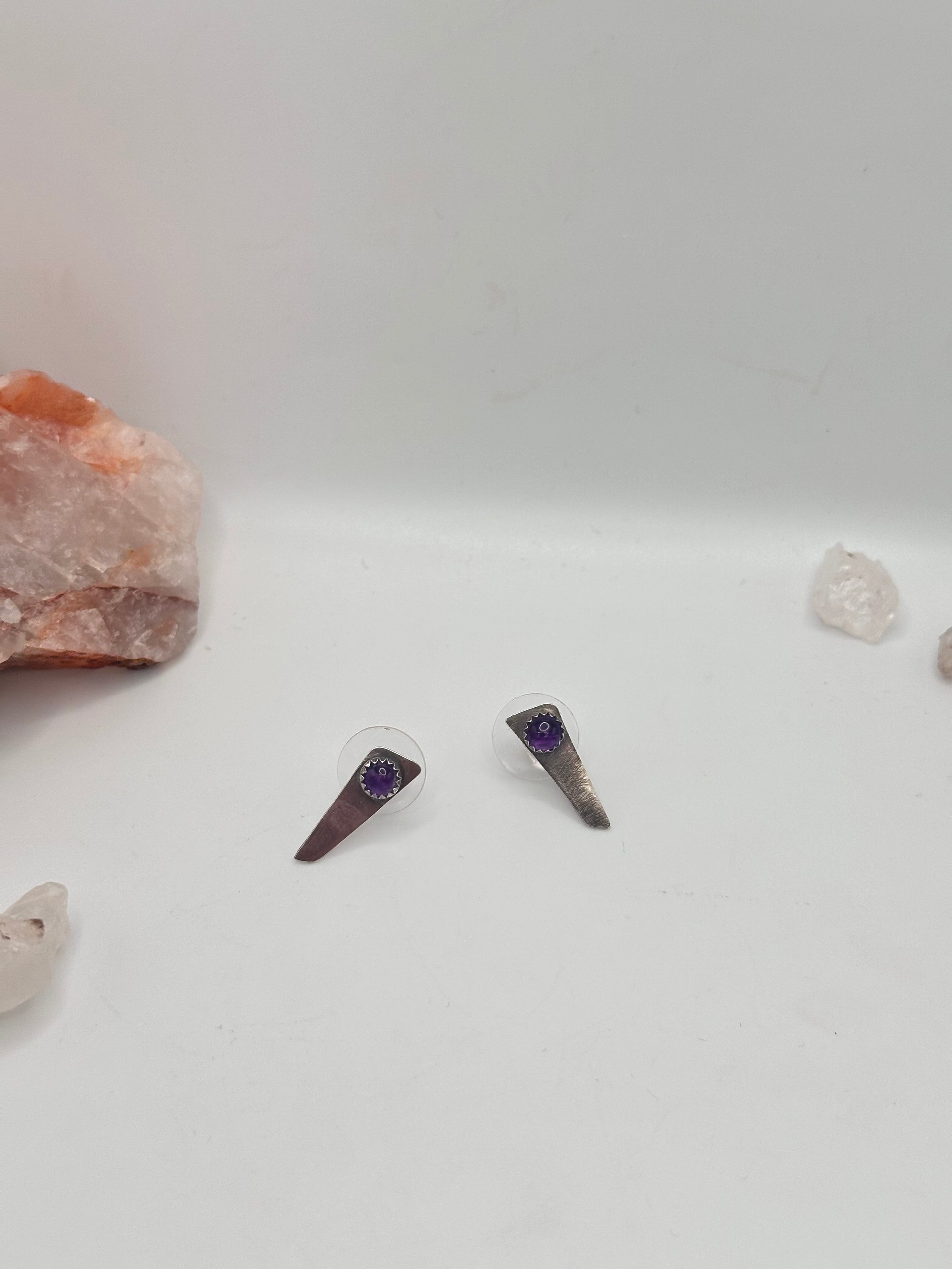 Amethyst triangular studs
