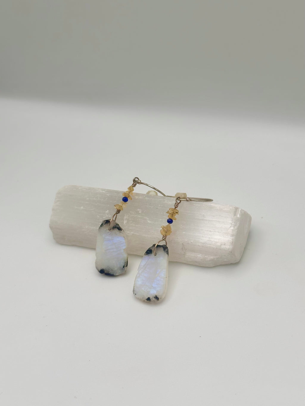 Moonstone with Opal and Lapis Lazuli earrings