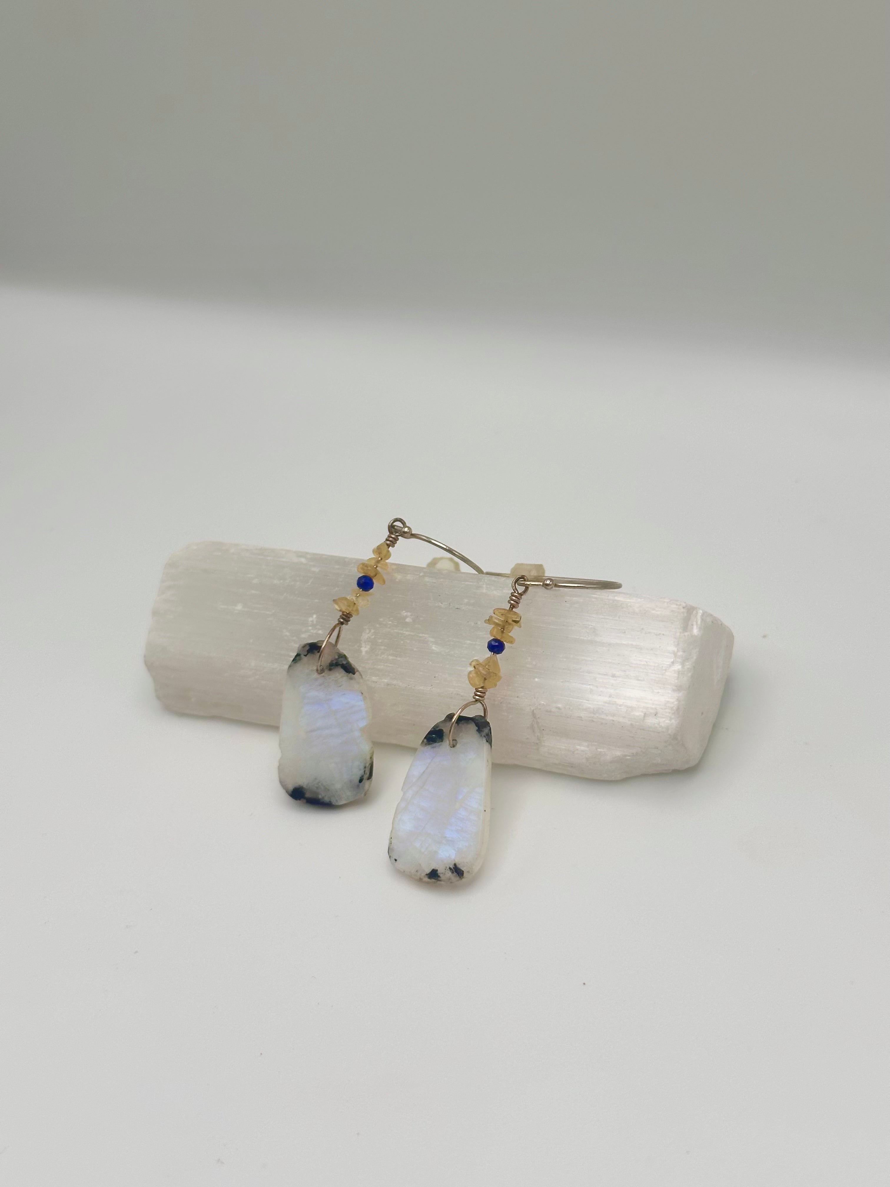 Moonstone with Opal and Lapis Lazuli earrings