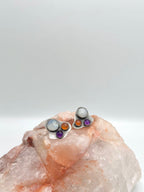Moonstone, Amethyst + Carnelian studs
