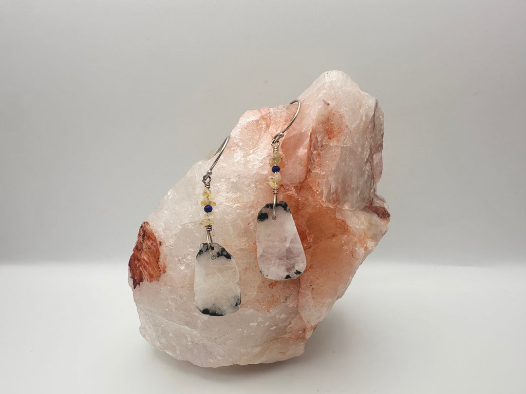 Moonstone with Opal and Lapis Lazuli earrings