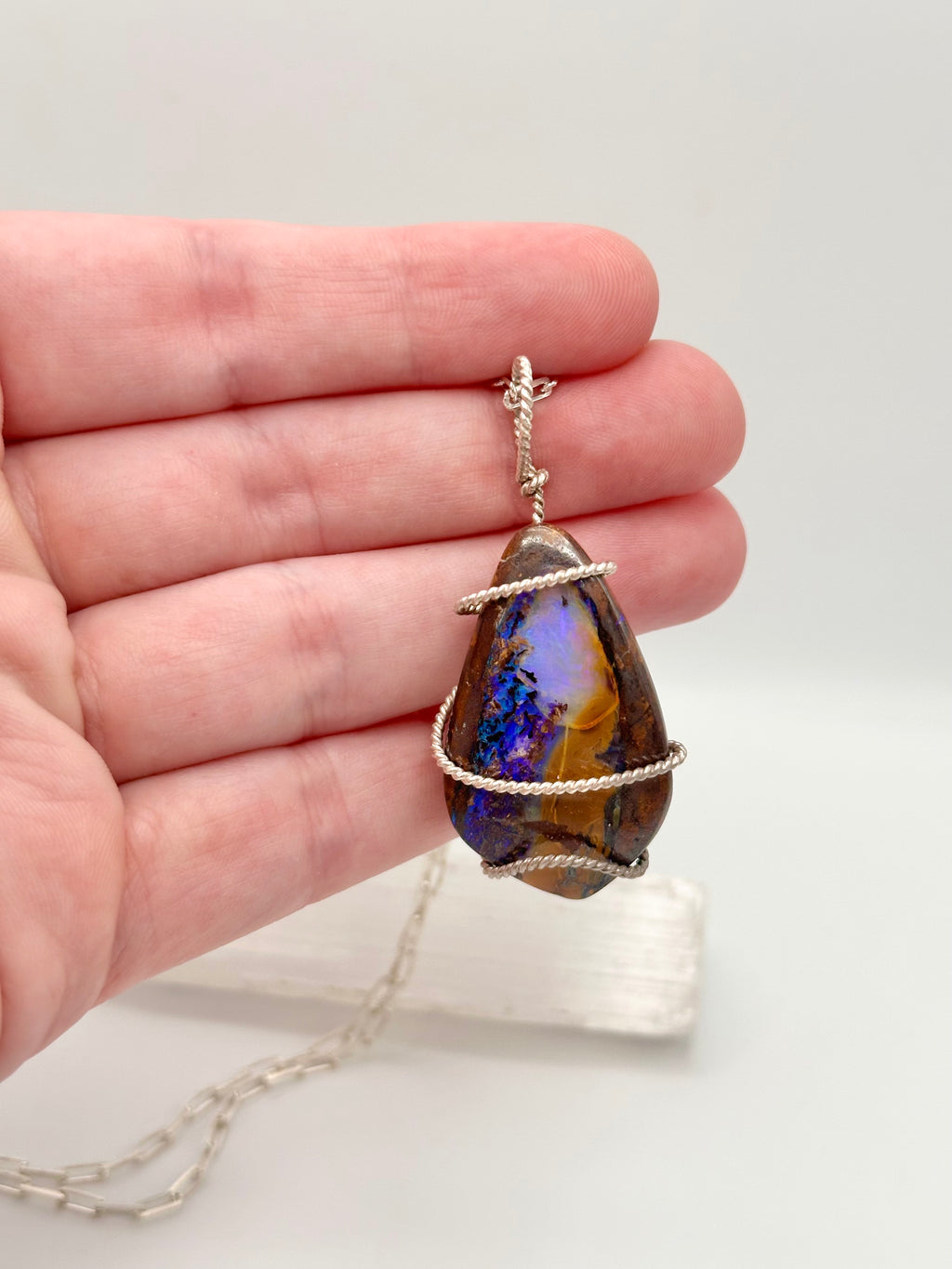 Wire-wrapped Australian Opal necklace