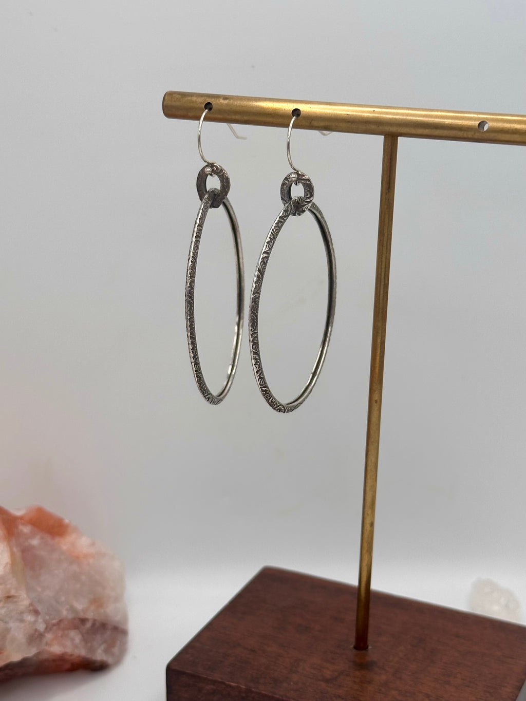 Silver floral dangle hoops