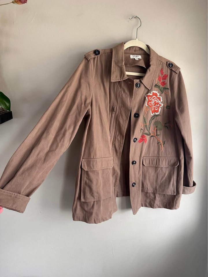 Umgee Utility Jacket with Floral Embroidery