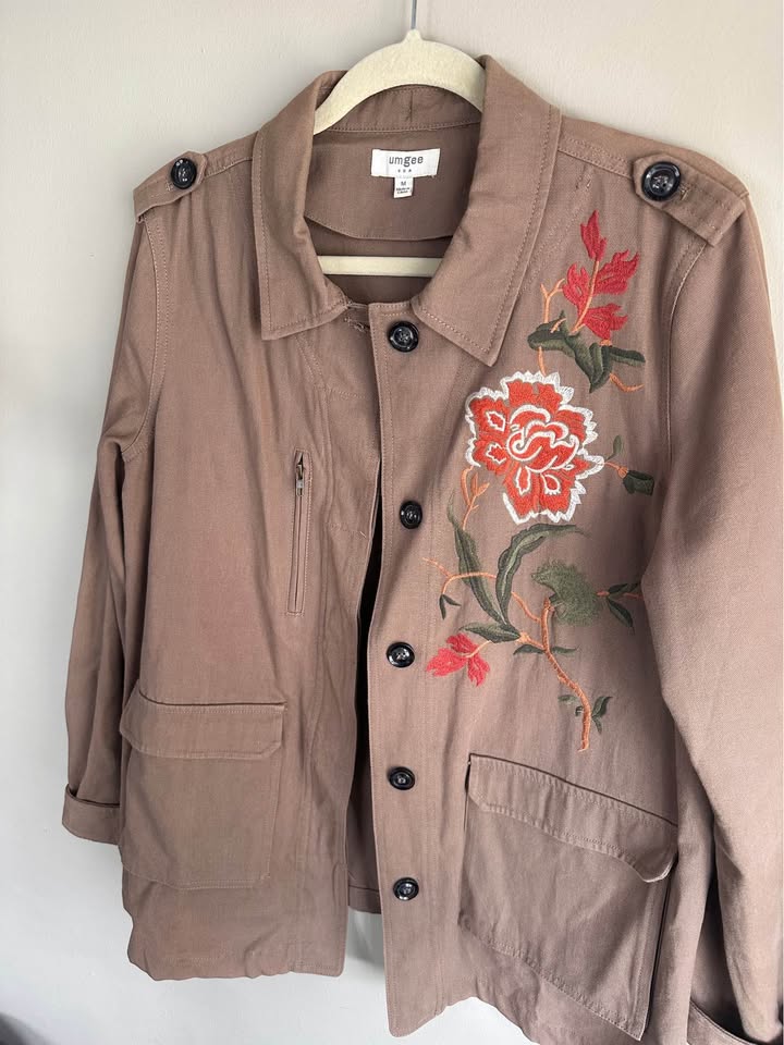 Umgee Utility Jacket with Floral Embroidery