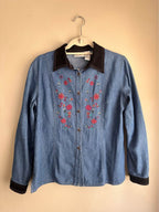 Vintage Denim Shirt with Floral Embroidery + Beads
