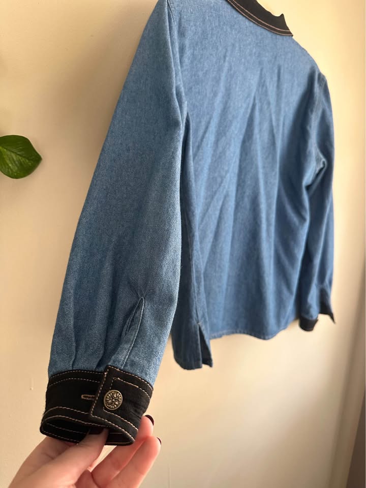 Vintage Denim Shirt with Floral Embroidery + Beads