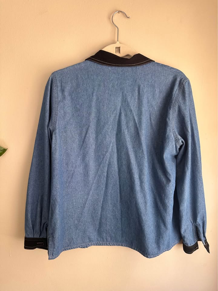 Vintage Denim Shirt with Floral Embroidery + Beads