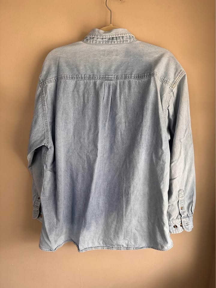 Tiger in a Top Hat Embroidered Denim Shirt