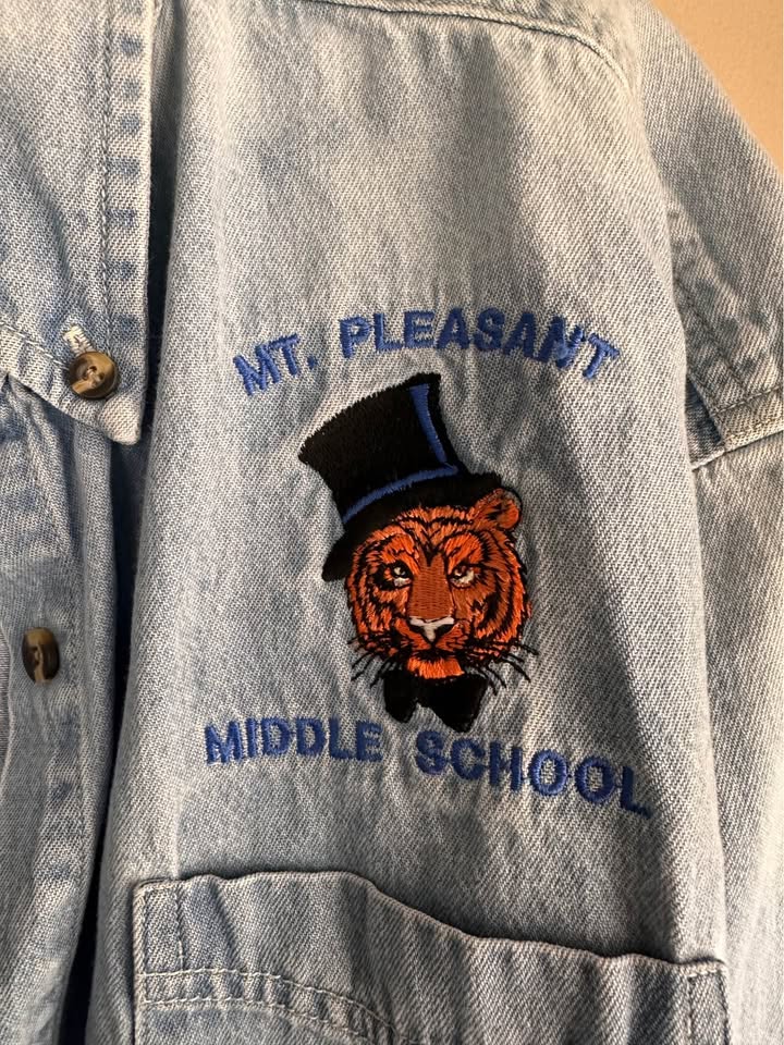 Tiger in a Top Hat Embroidered Denim Shirt