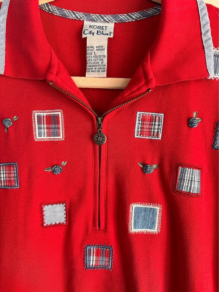 Patches and Floral Embroidered Half-Zip Polo