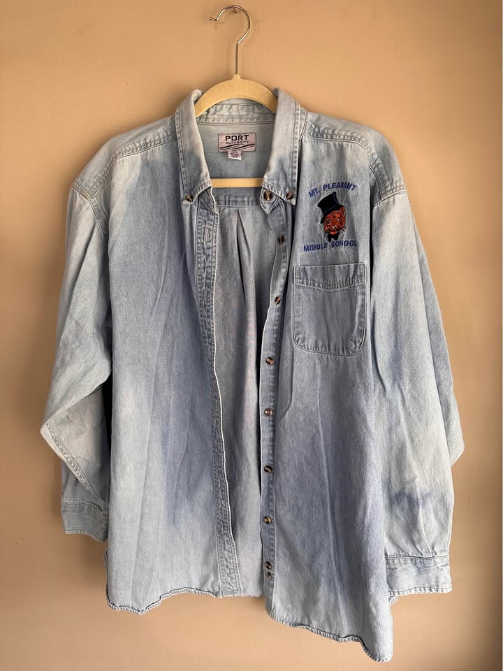 Tiger in a Top Hat Embroidered Denim Shirt