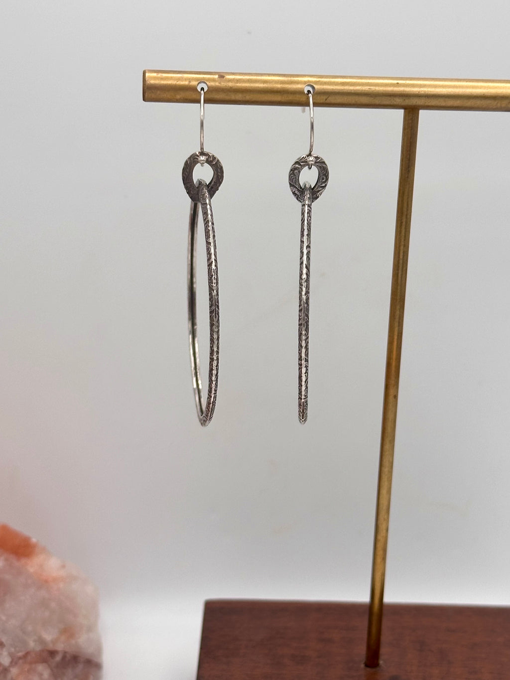 Silver floral dangle hoops