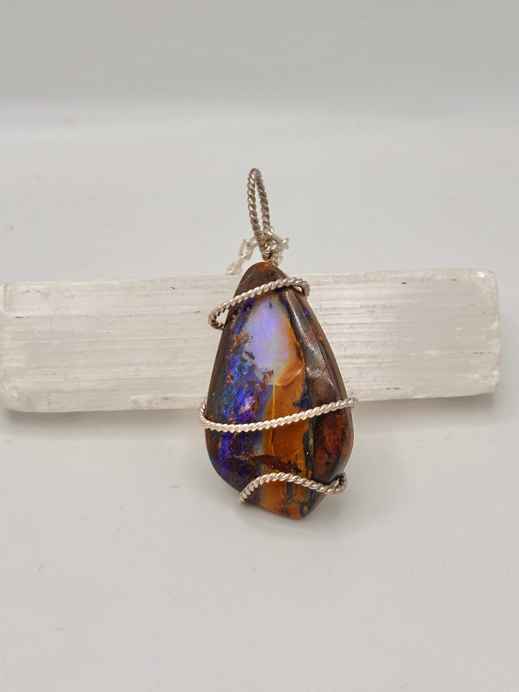 Wire-wrapped Australian Opal necklace
