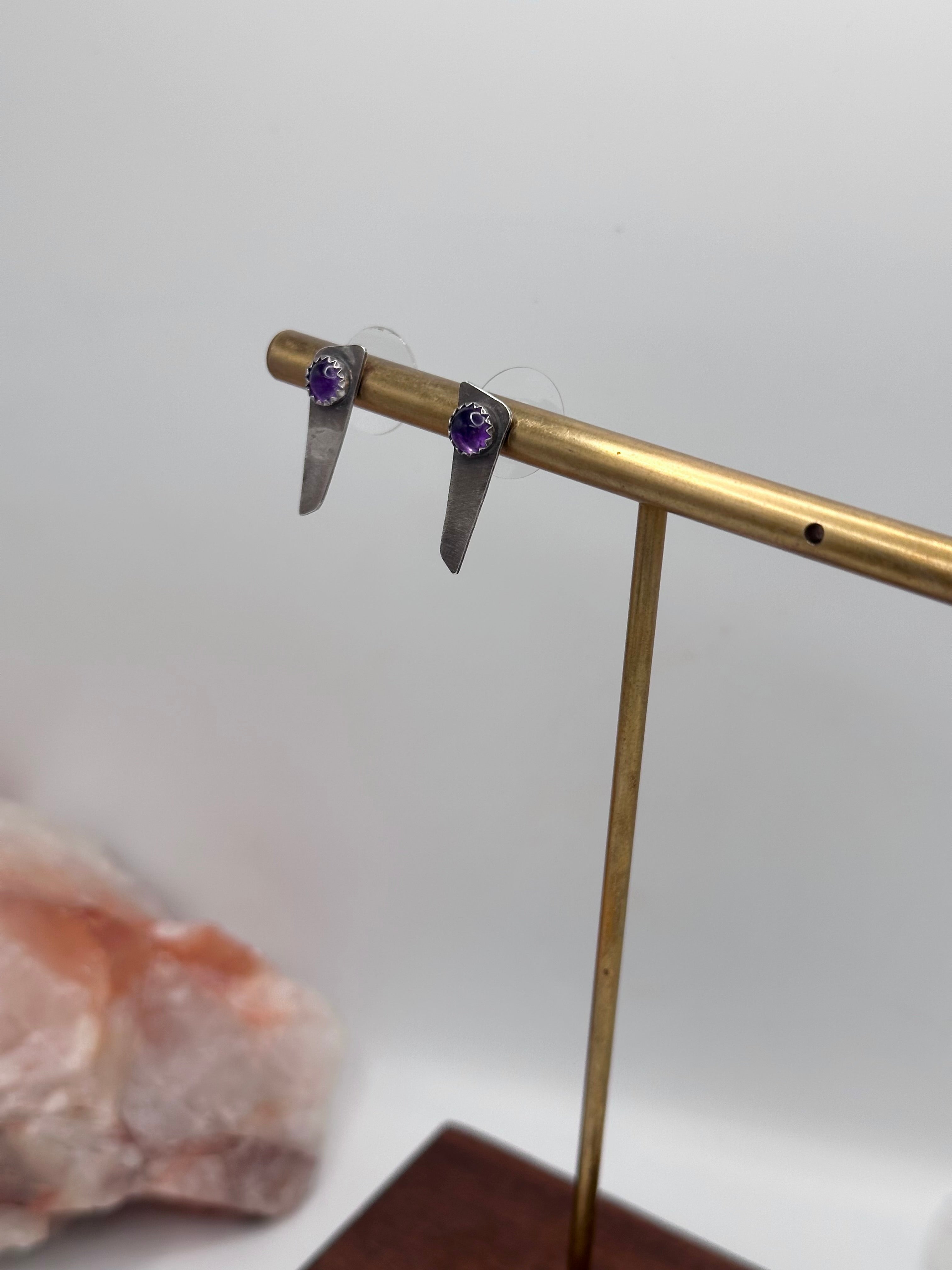 Amethyst triangular studs