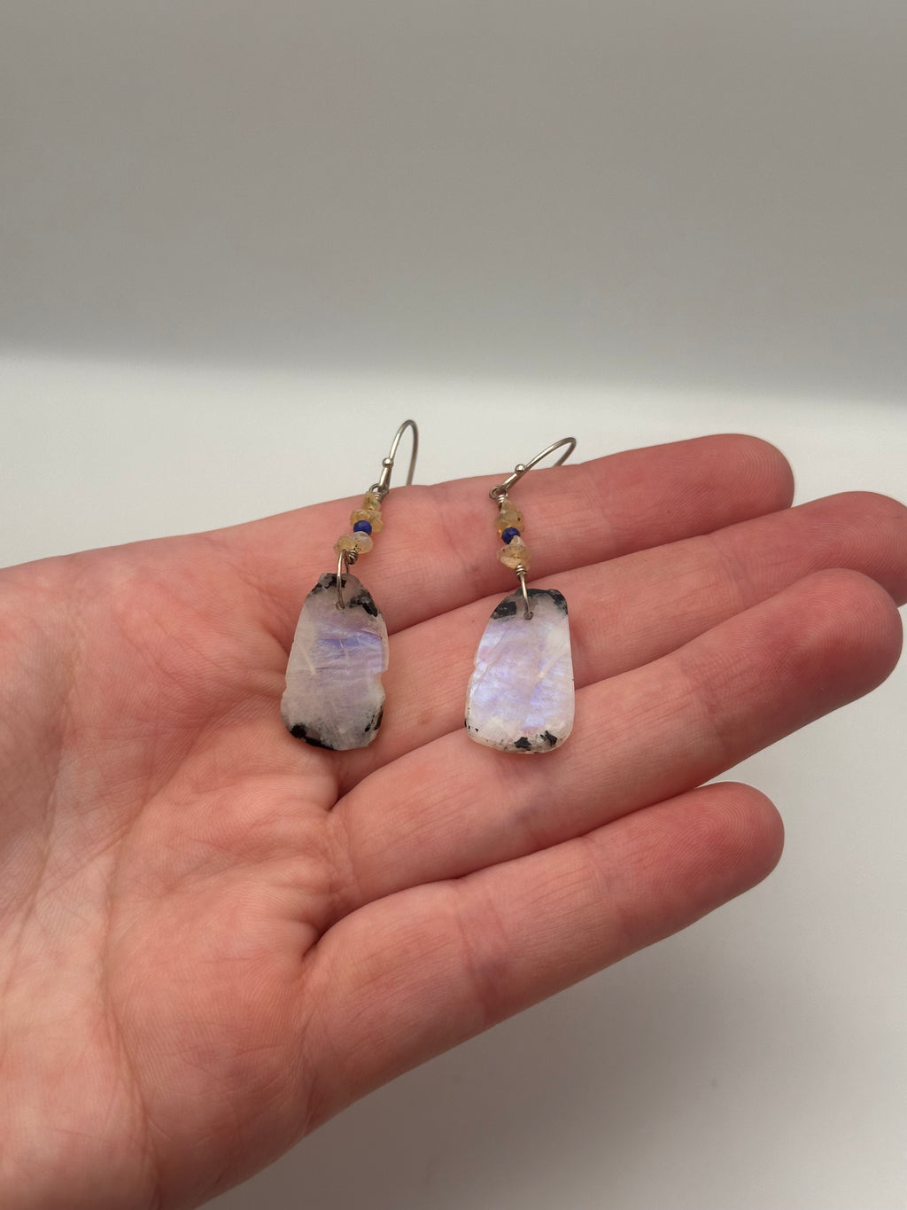 Moonstone with Opal and Lapis Lazuli earrings