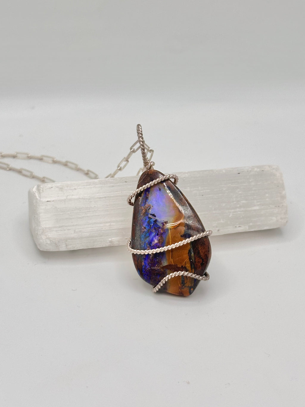 Wire-wrapped Australian Opal necklace