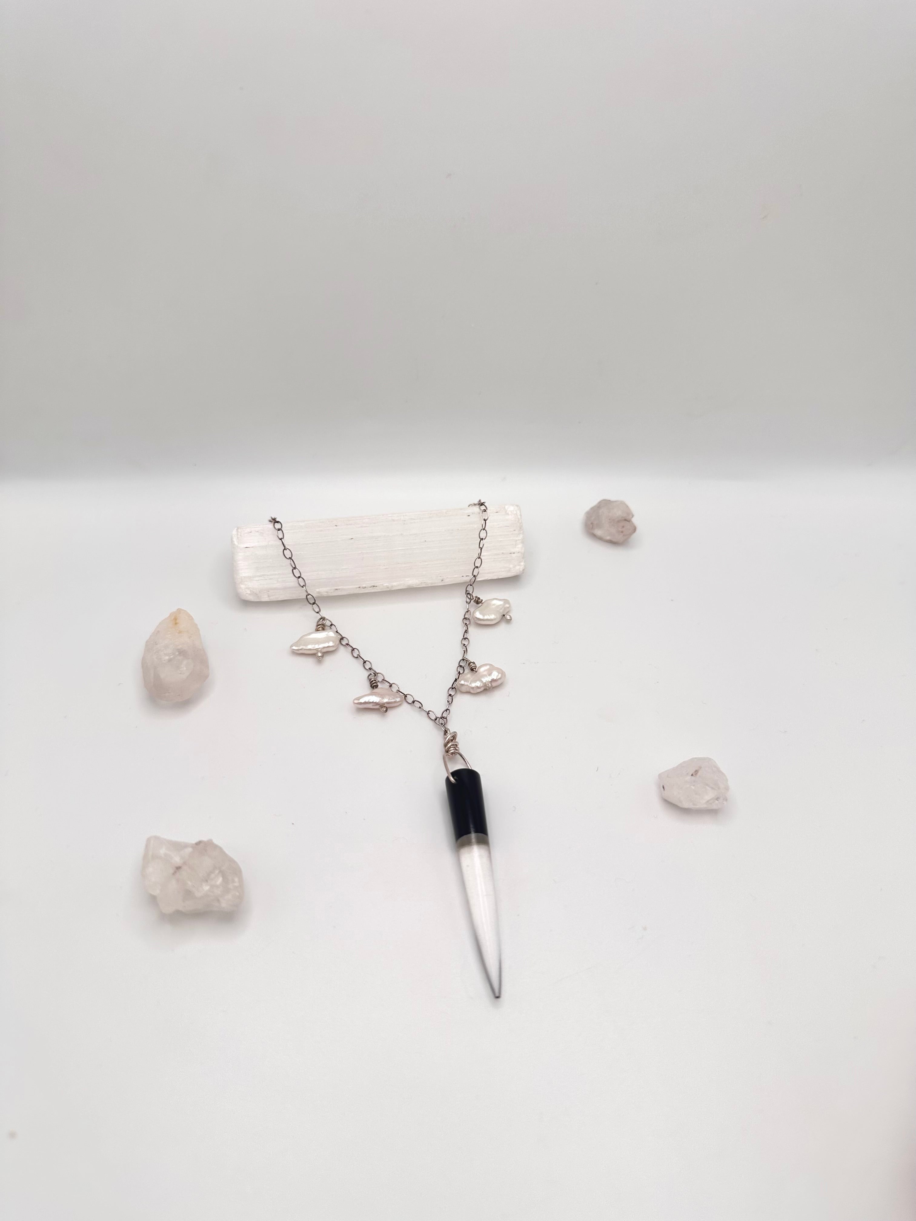 Quartz and Obsidian with Pearls necklace