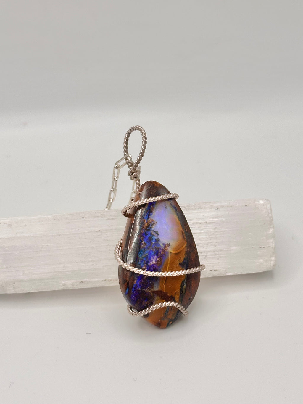 Wire-wrapped Australian Opal necklace