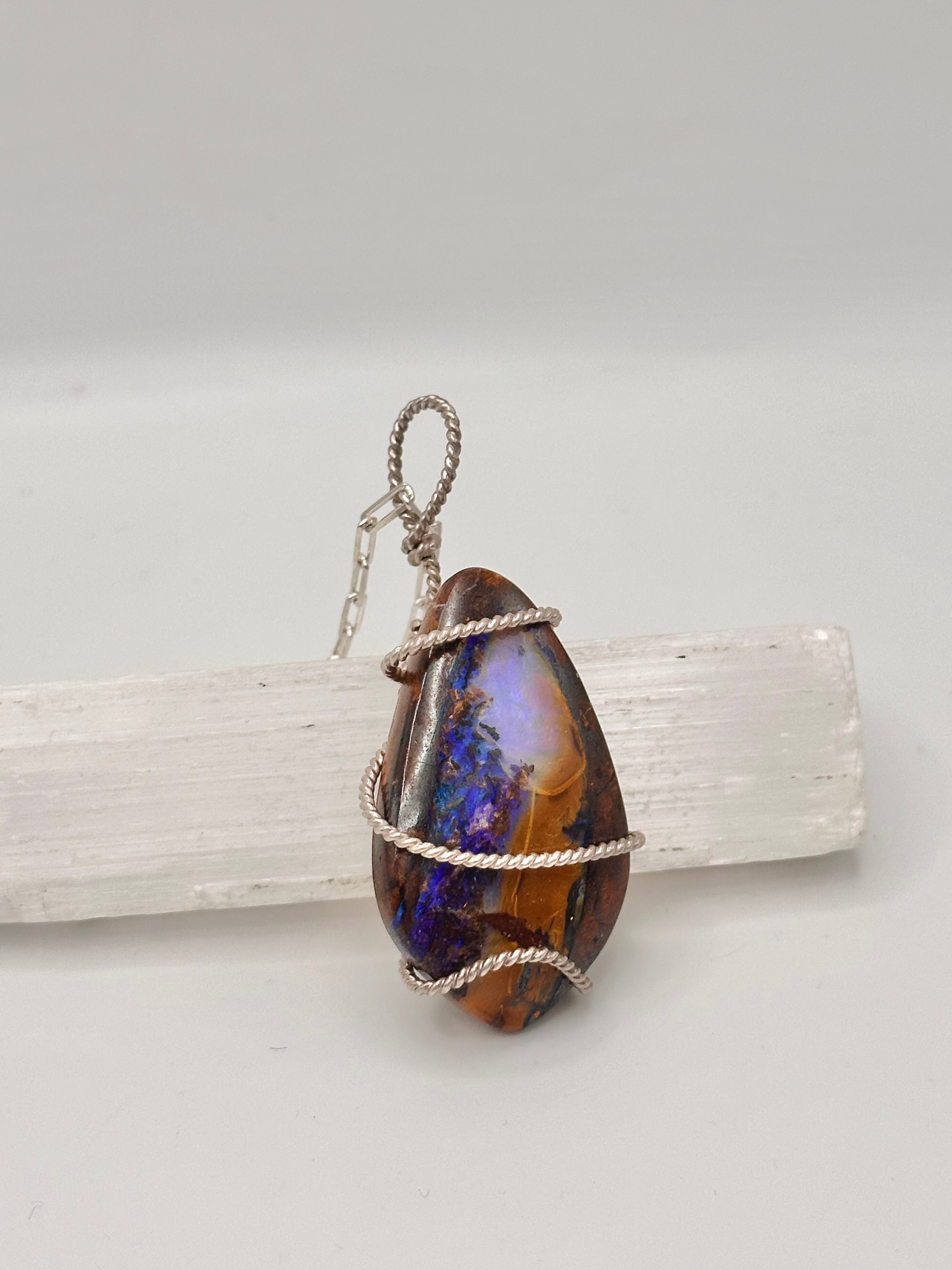 Wire-wrapped Australian Opal necklace