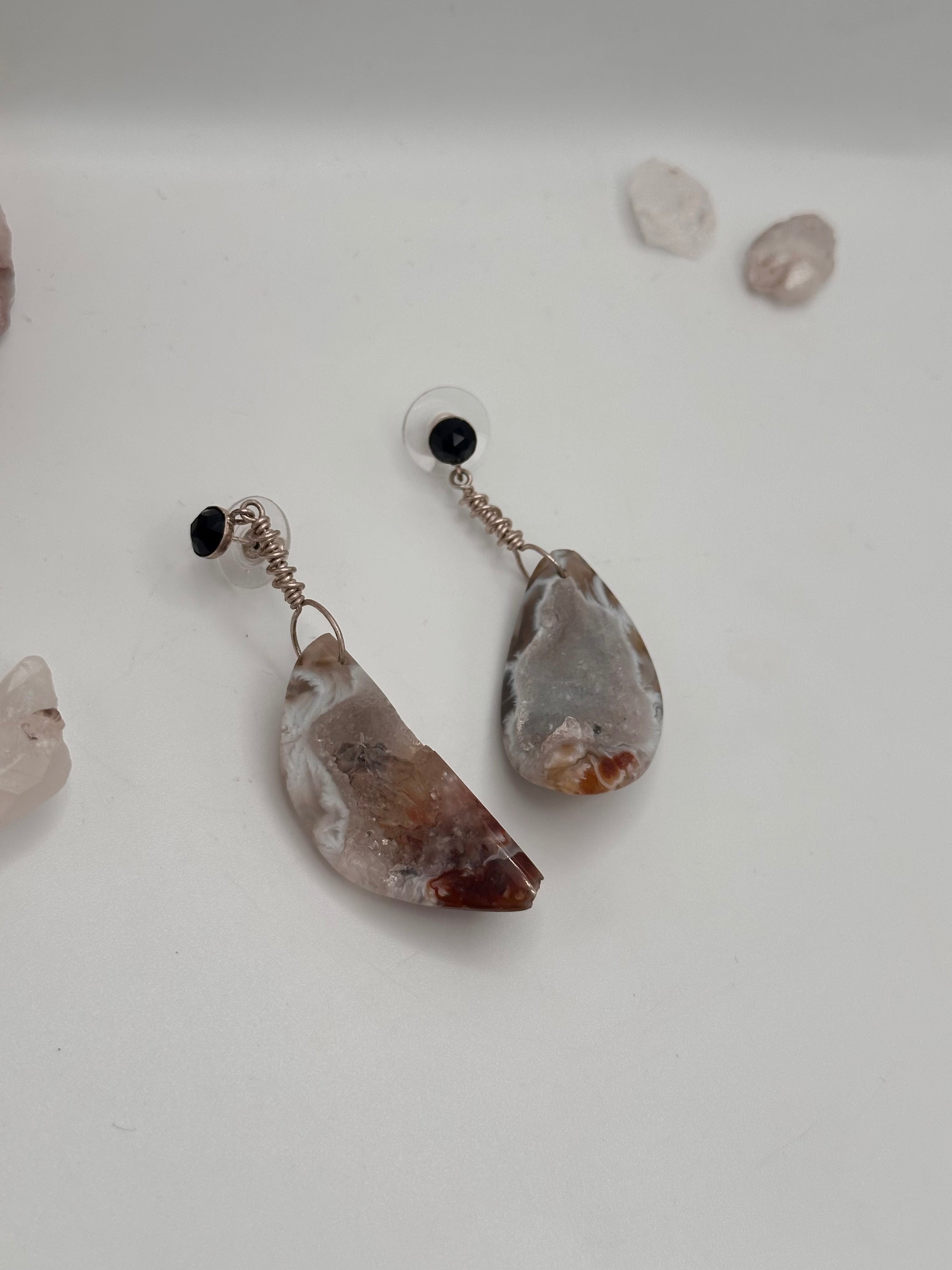 Druzy Agate nuggets with Smoky Quartz