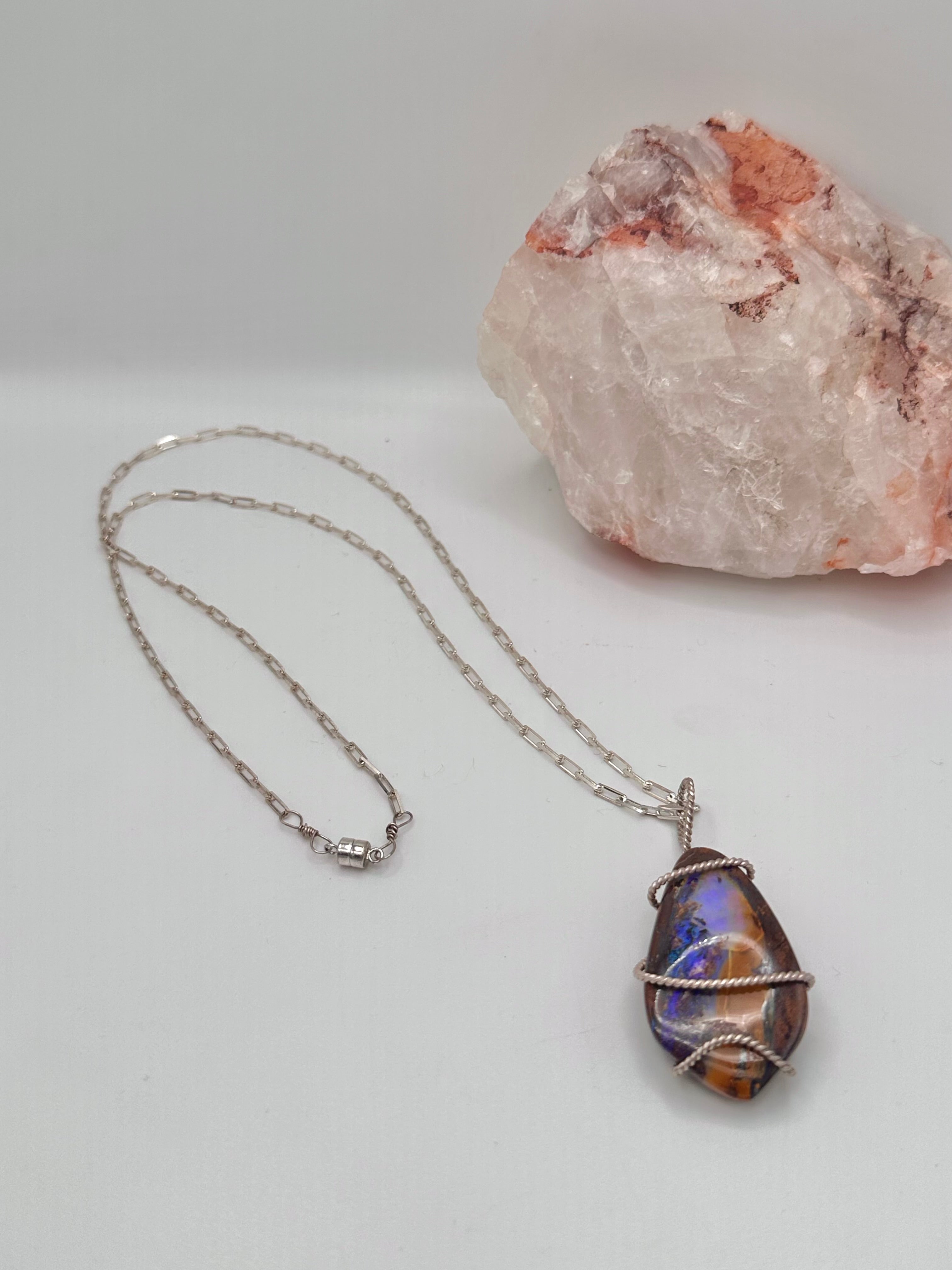 Wire-wrapped Australian Opal necklace