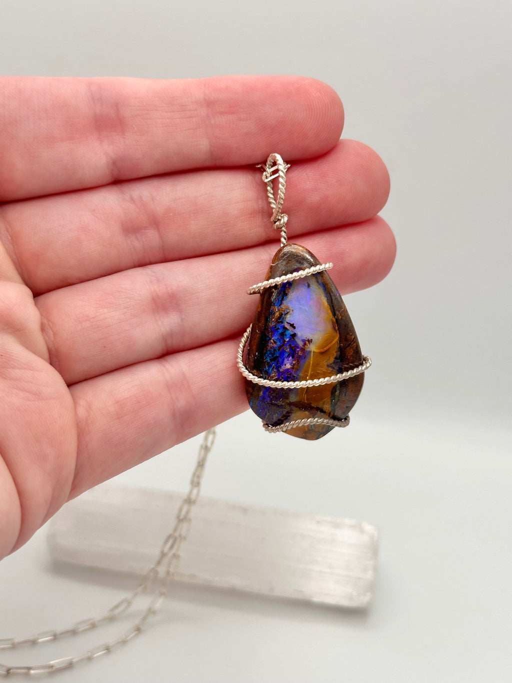 Wire-wrapped Australian Opal necklace