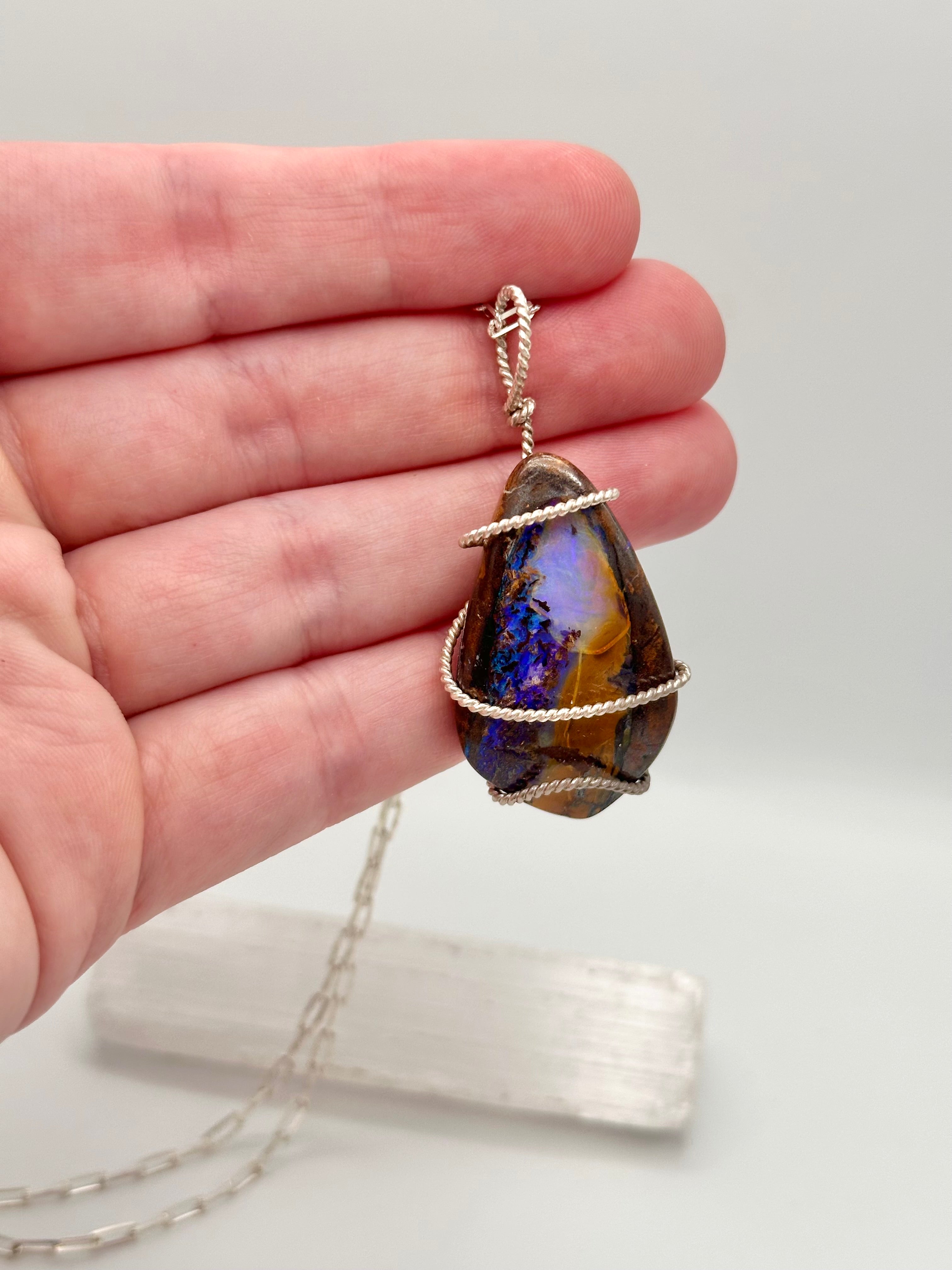 Wire-wrapped Australian Opal necklace