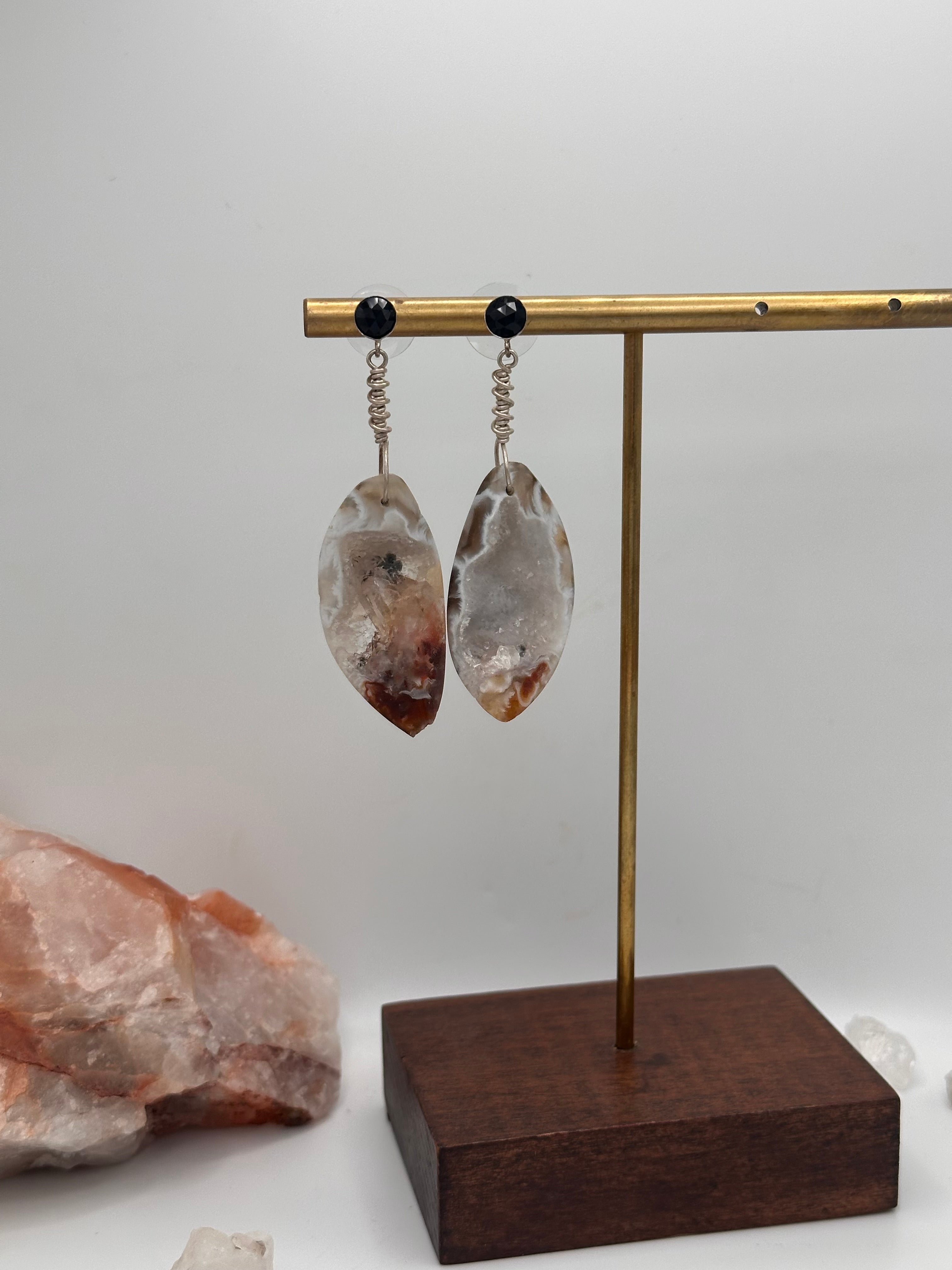 Druzy Agate nuggets with Smoky Quartz