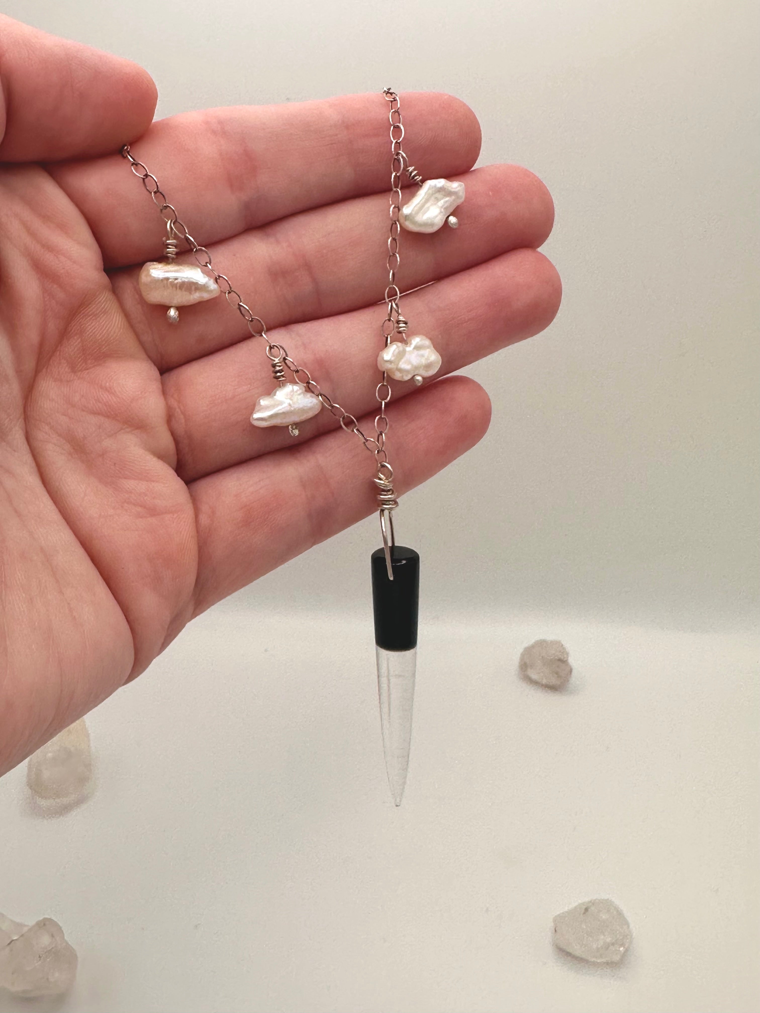 Quartz and Obsidian with Pearls necklace