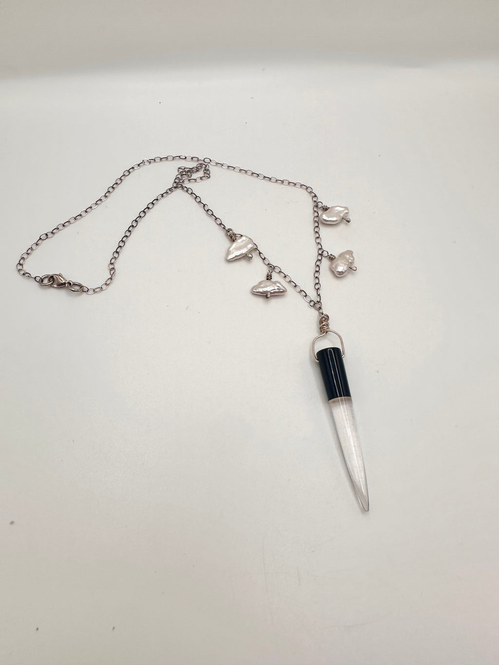 Quartz and Obsidian with Pearls necklace