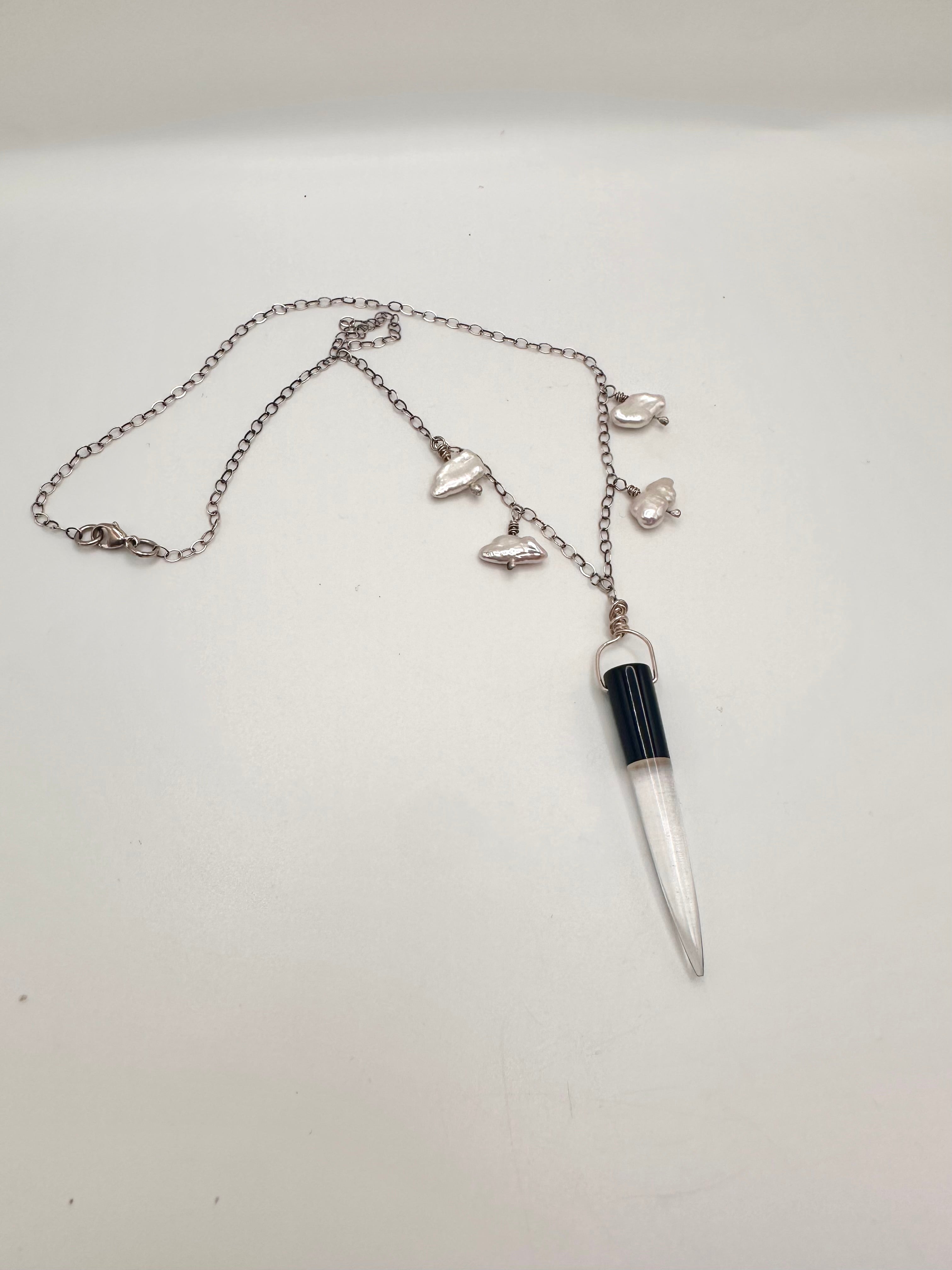Quartz and Obsidian with Pearls necklace