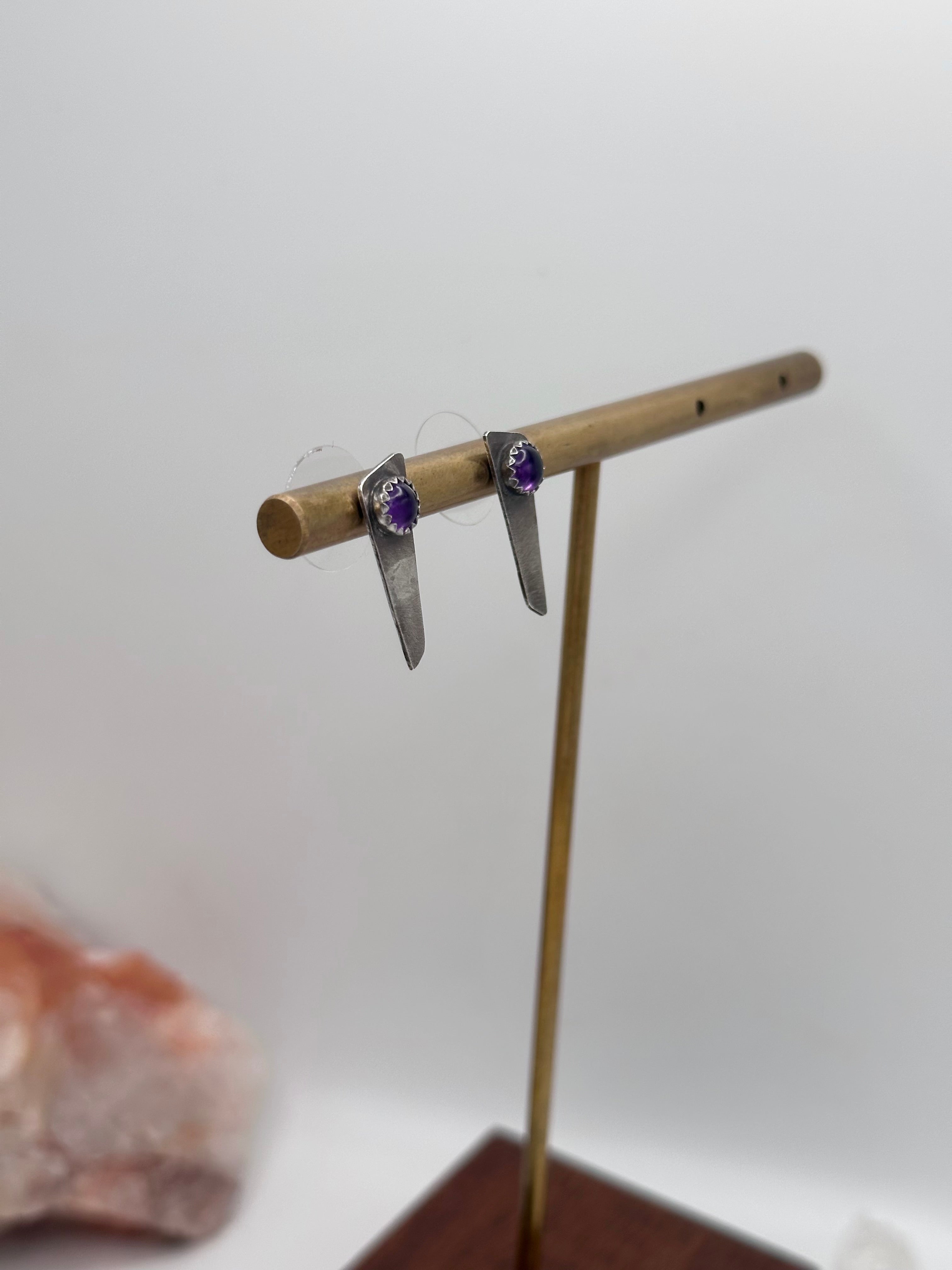 Amethyst triangular studs