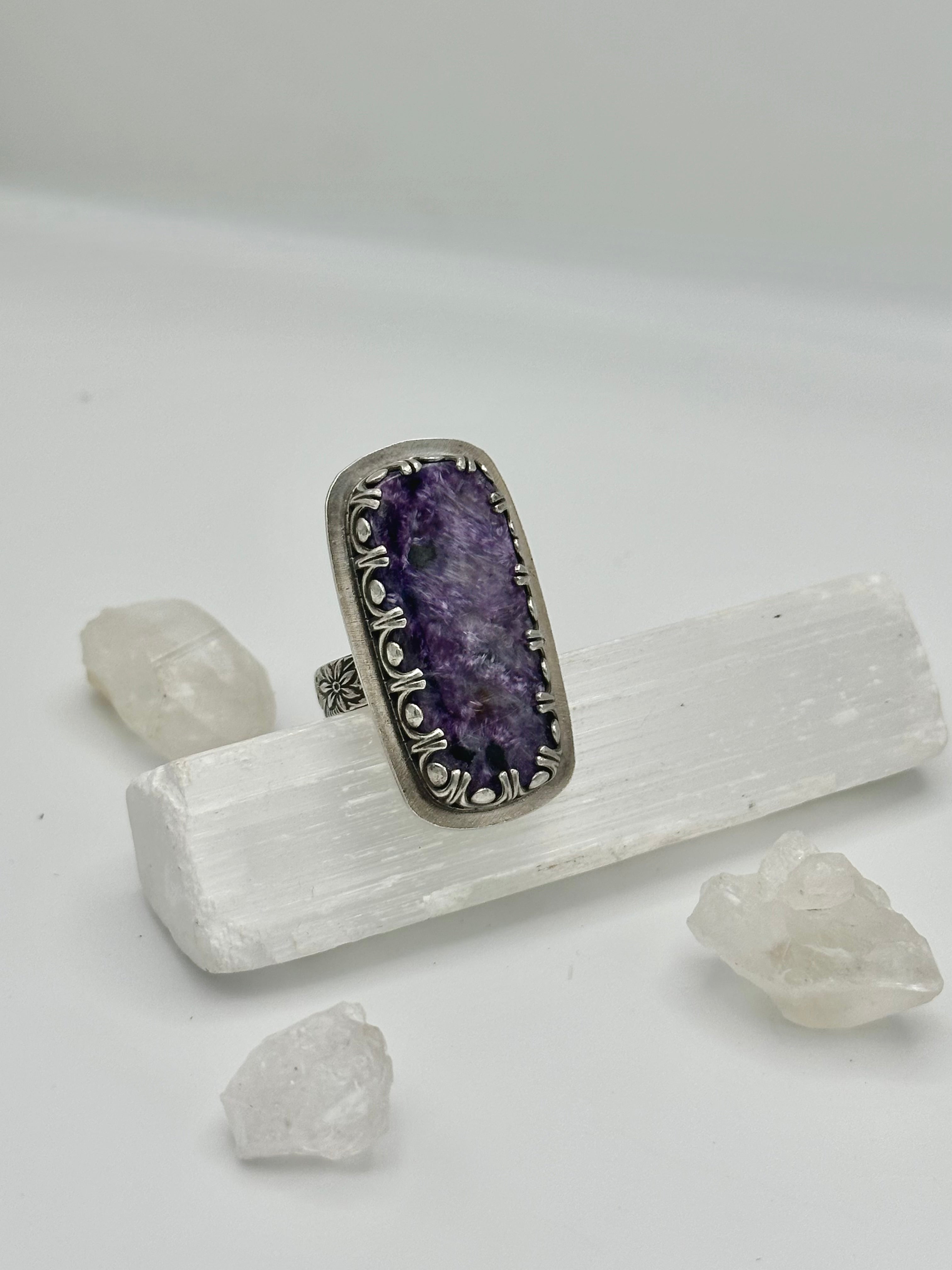 Purple Charoite bar ring