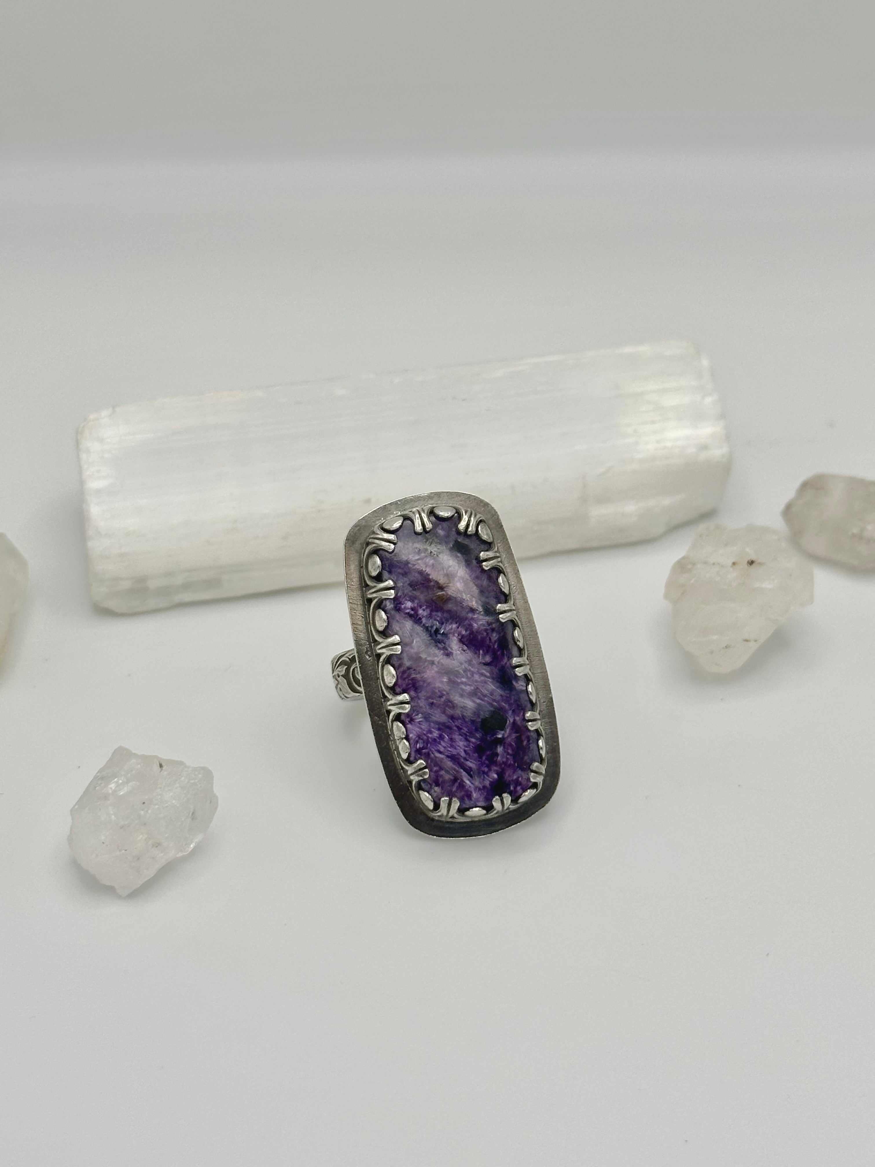 Purple Charoite bar ring