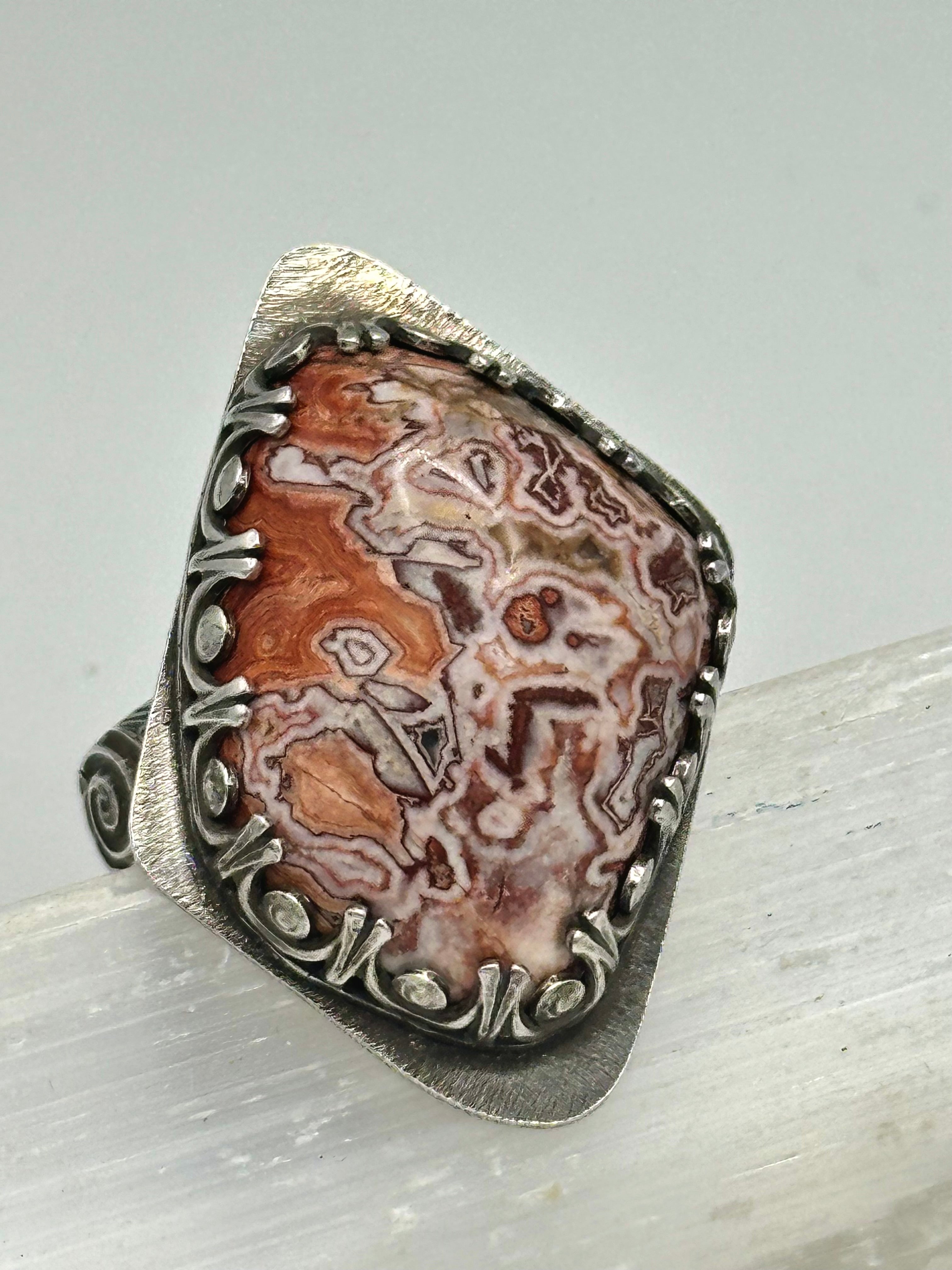 Red Crazy Lace Agate ring