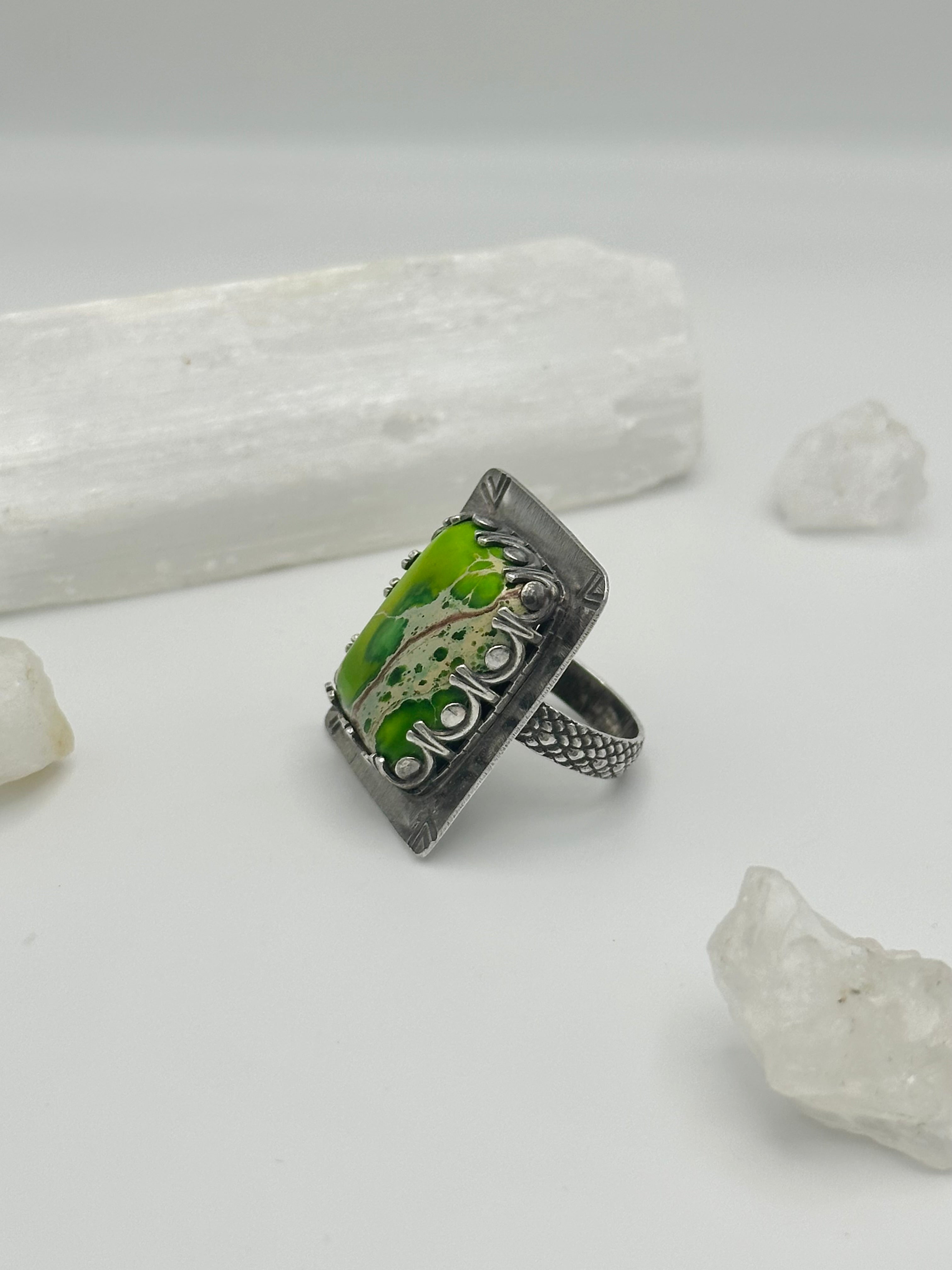 Bright Green Sea Sediment Jasper ring