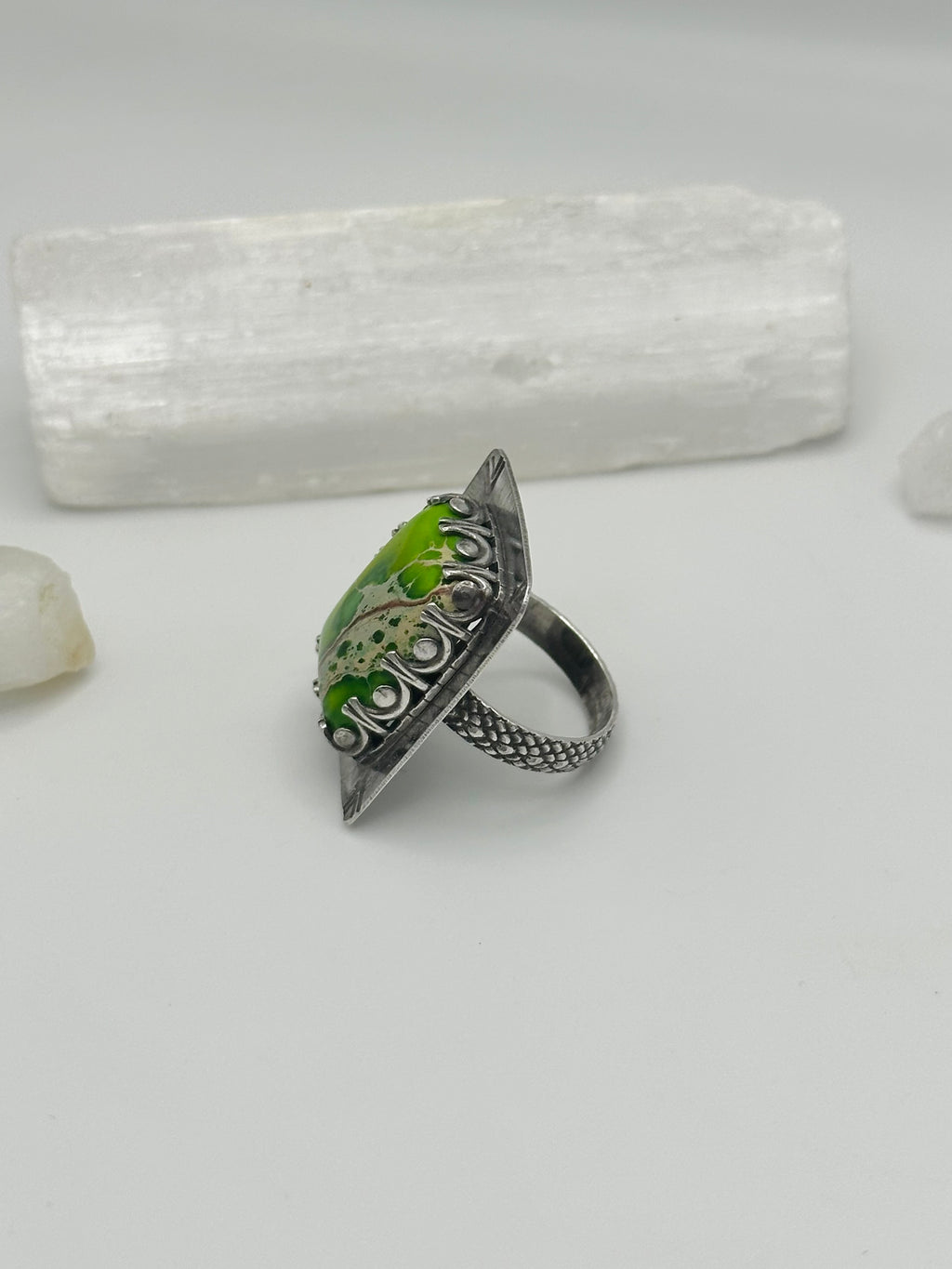 Bright Green Sea Sediment Jasper ring