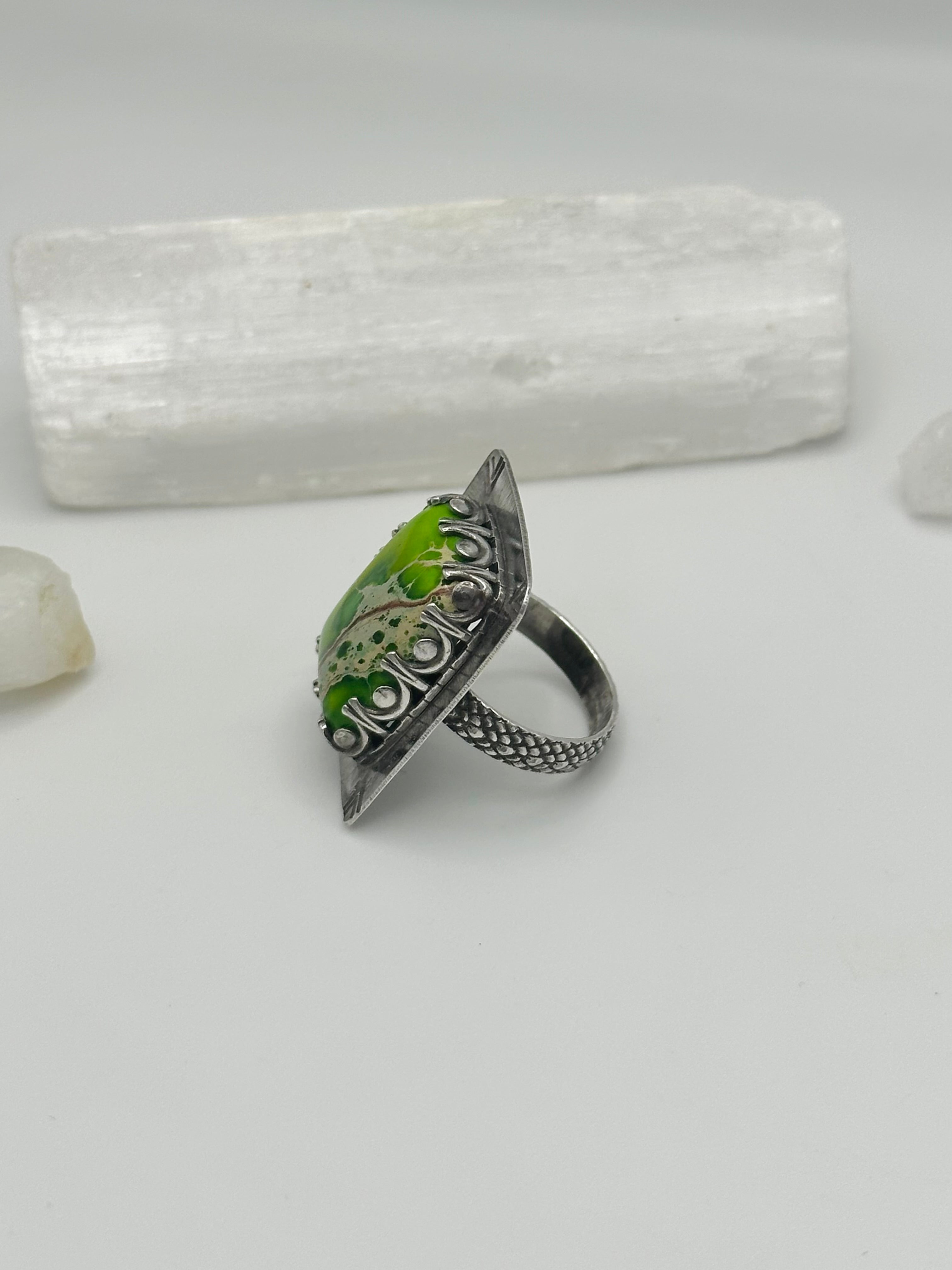 Bright Green Sea Sediment Jasper ring