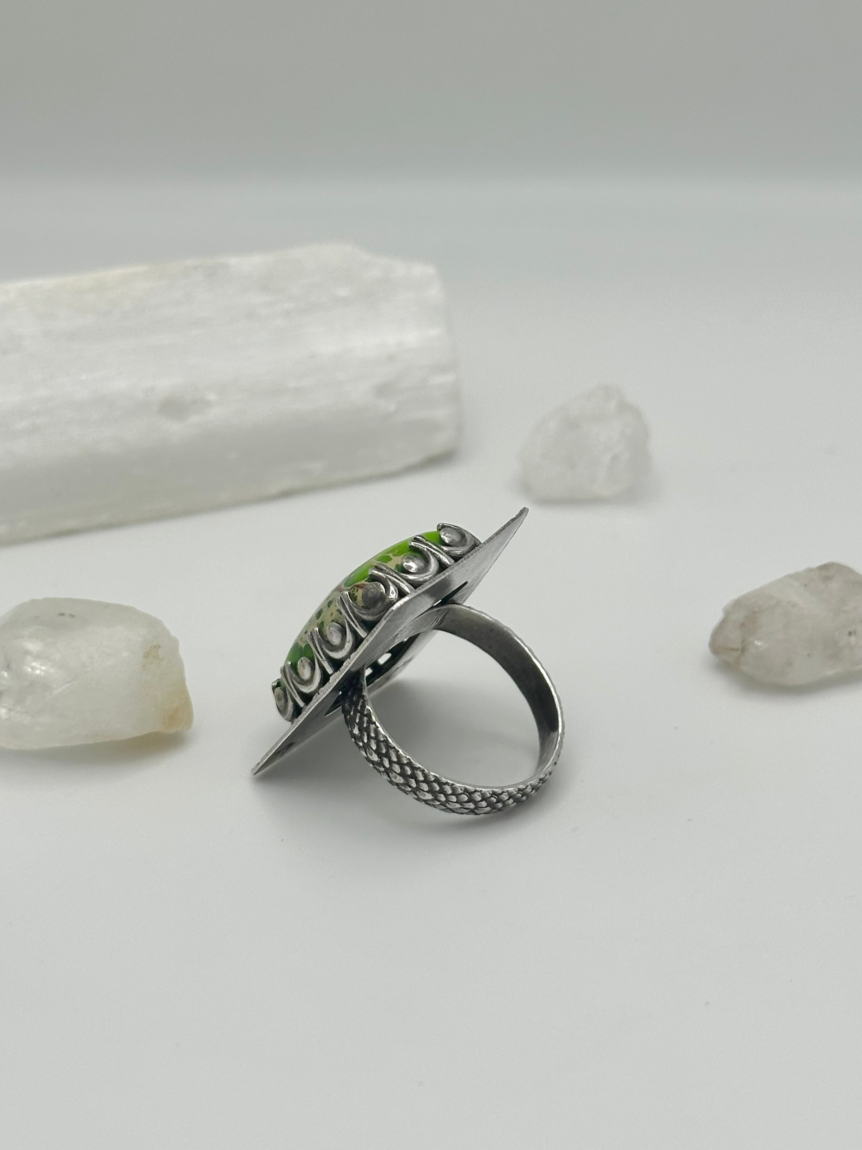 Bright Green Sea Sediment Jasper ring