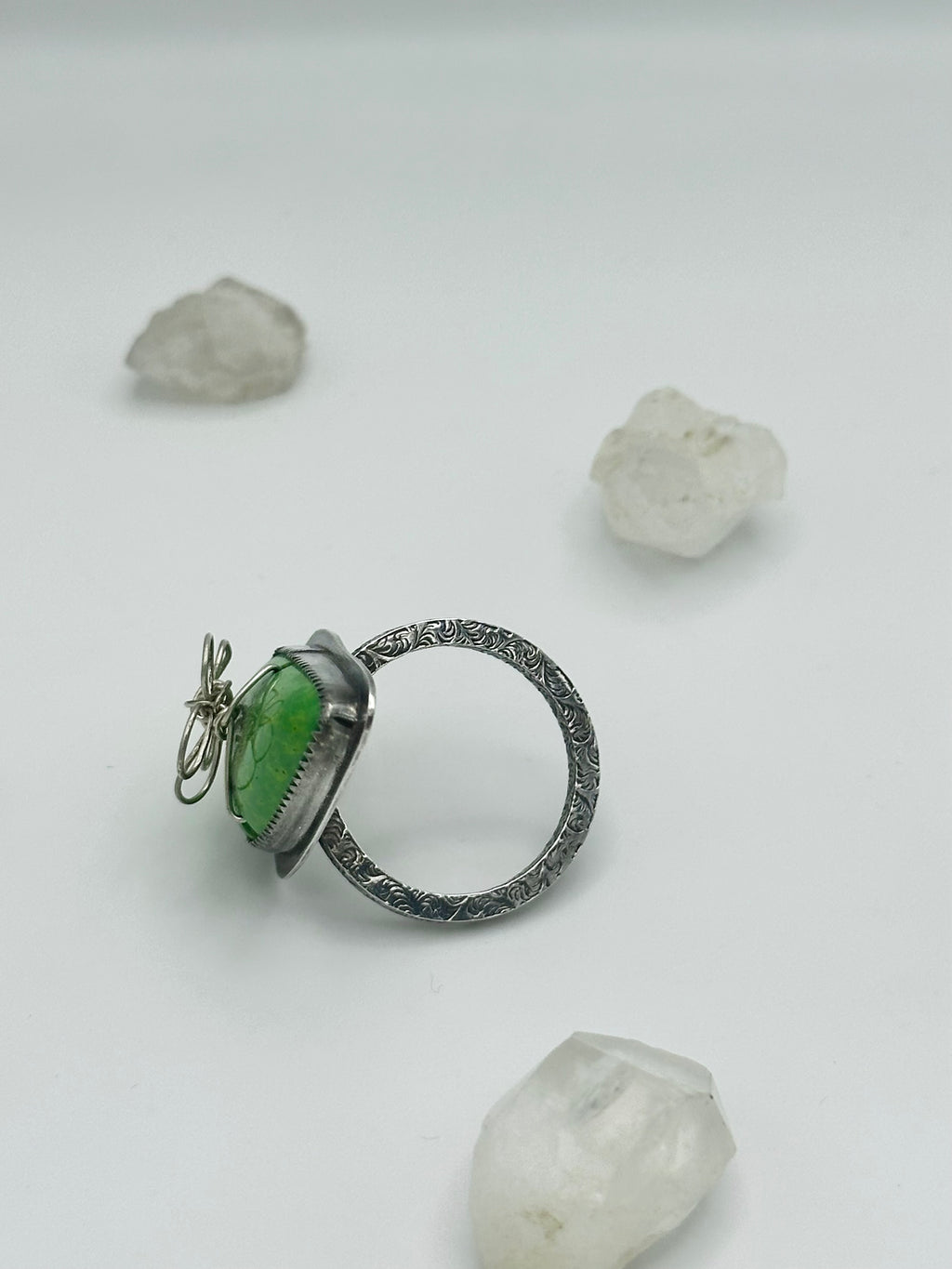 Bright Green Turquoise with wire flower ring