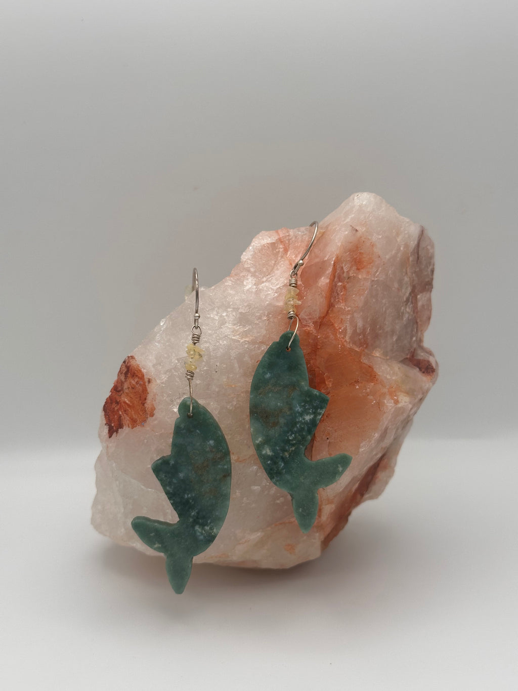 Moss Agate and Opal fish earrings