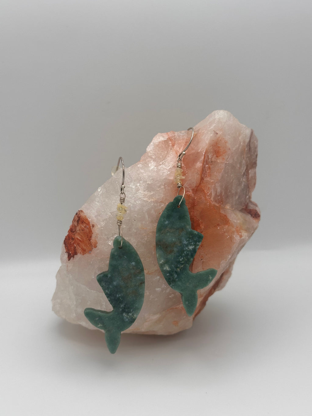 Moss Agate and Opal fish earrings