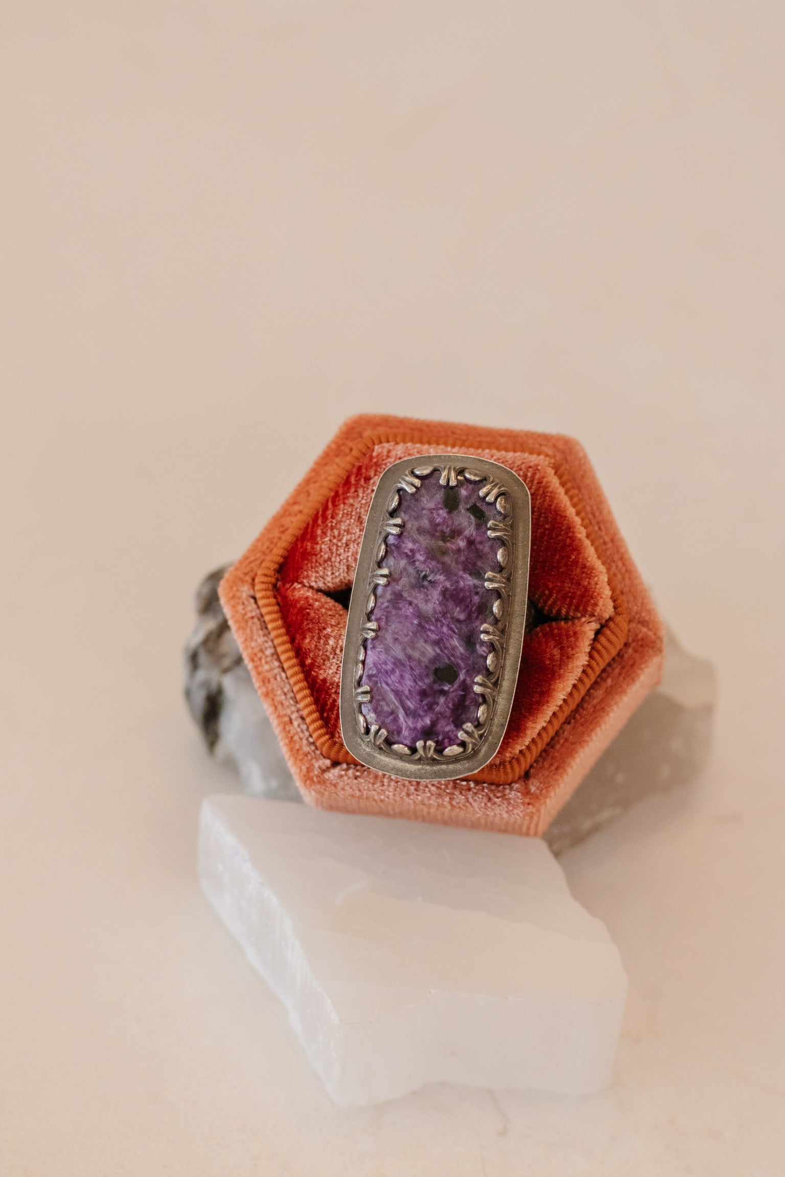 Purple Charoite bar ring