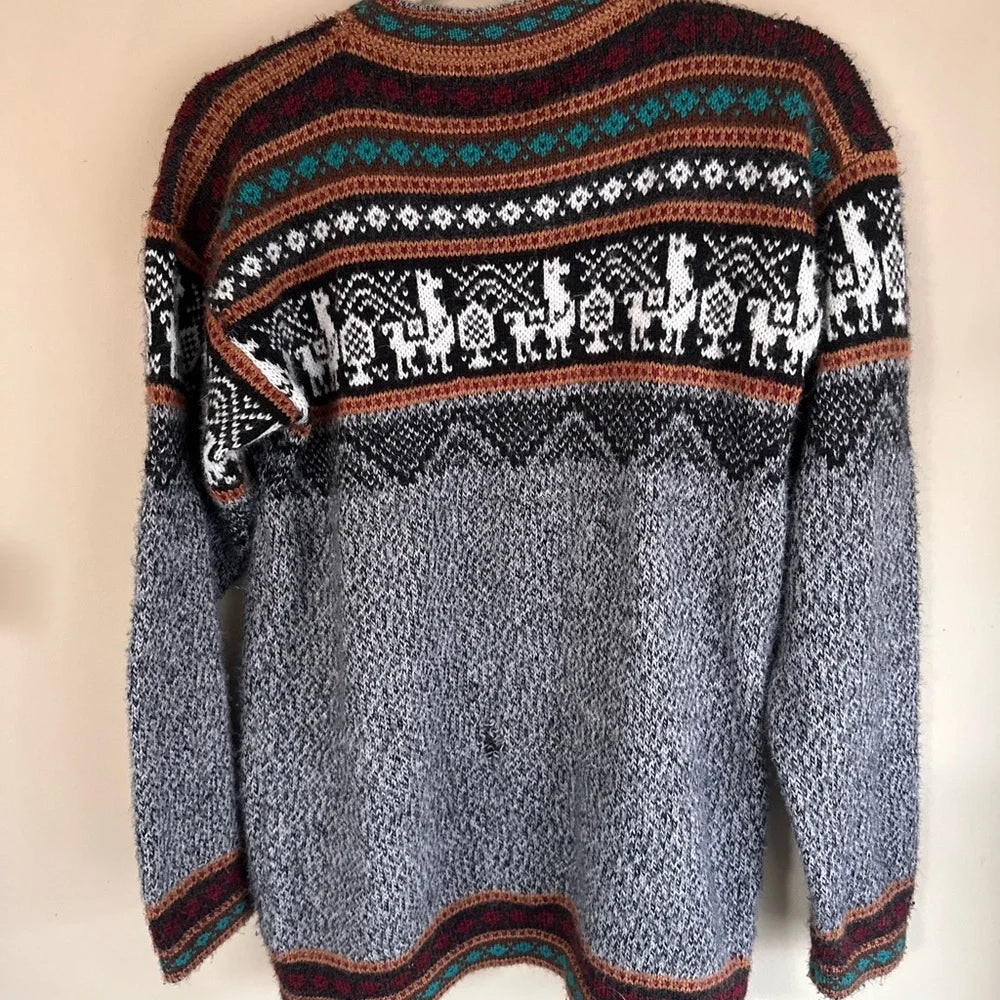 Fun Gray Patterned Alpaca Sweater