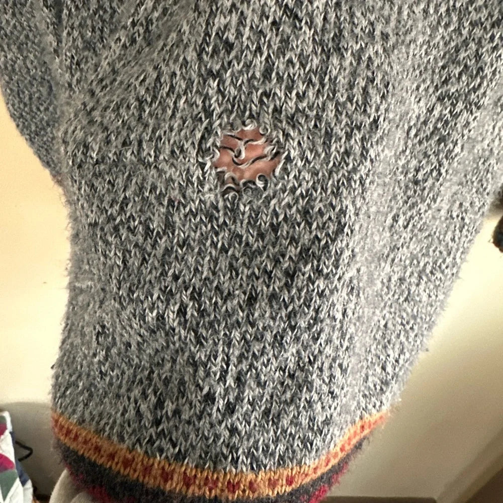 Fun Gray Patterned Alpaca Sweater