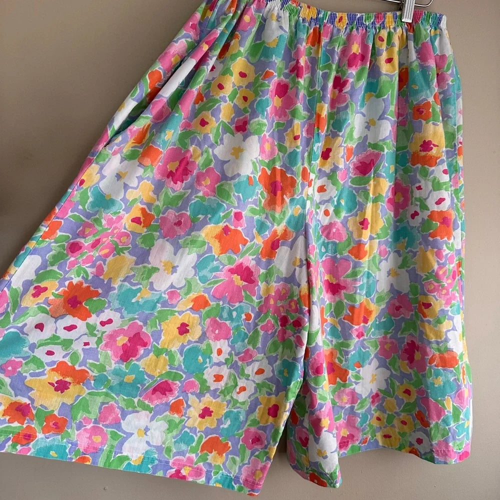 Vintage Bright Floral High Waist Skirt Shorts