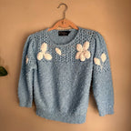 Vintage 70s LeSah Knits Light Blue Floral Sweater