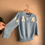 Vintage 70s LeSah Knits Light Blue Floral Sweater