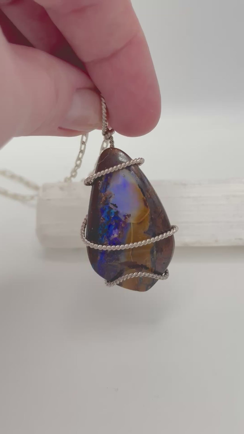 Wire-wrapped Australian Opal necklace